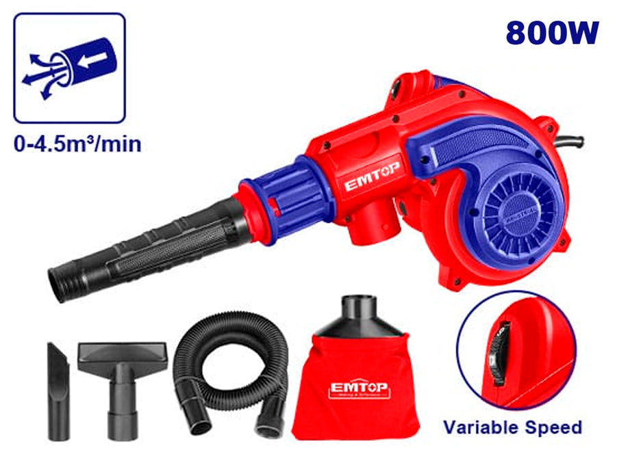 Aspirador 800W 0-4,5 M3/min EMTOP Incluye Bolsa