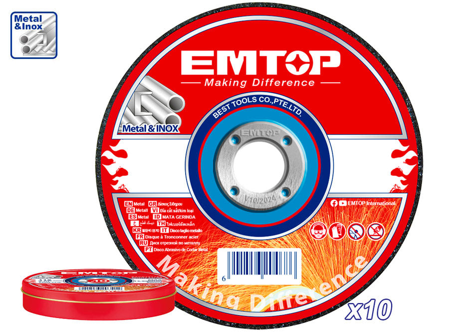 Caja 10 Discos Corte Metal Amoladora 115MM 1.2MM EMTOP
