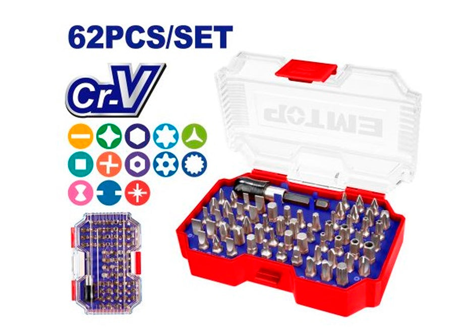Caja 62 Pcs Punteras Y Soporte Destornillador PZ0 PH0 TX10 H3 HT3 M6 SP6 TW2 TS8