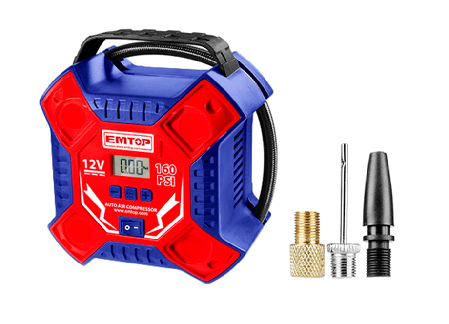 Compresor Aire EMTOP Bateria 12V (11 Bar - 35L/min - Con Enchufe Mechero Coche)