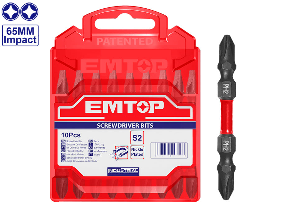 Conjunto 10 Punteras Destornillador Impacto (PH2 + PH2 - 65mm) EMTOP