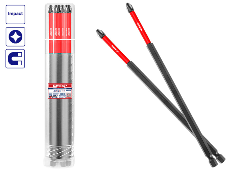 Conjunto 10 Punteras Destornillador Impacto (PH2 - 250mm) EMTOP