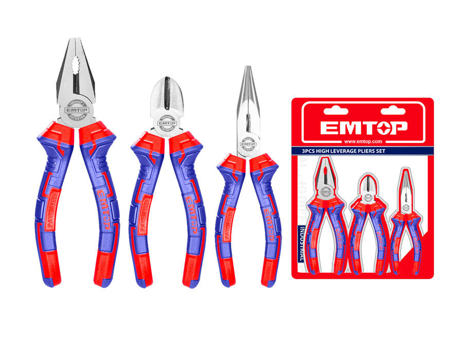Conjunto 3 Alicates Cr-v EMTOP (combinado 8" - Corte 6" - Pinza 6")