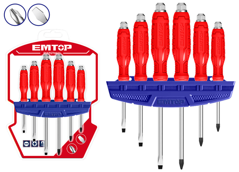 Conjunto 6 Destornilladores EMTOP (1xSL5.5-1xSL6.5-1xSL8-1xPH1-1xPH2-1xPH3)