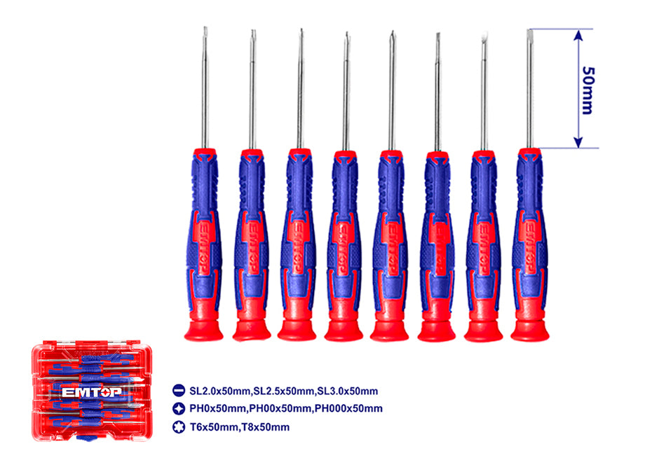 Conjunto 8 Destornilladores Precisión EMTOP