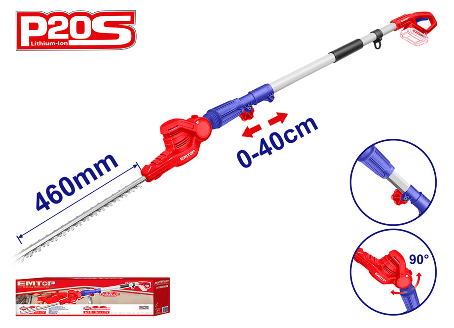 Cortasetos 460MM Telescópico 2.4M EMTOP Batería 20V - P20S - (no Incluye Batería Ni Cargador)