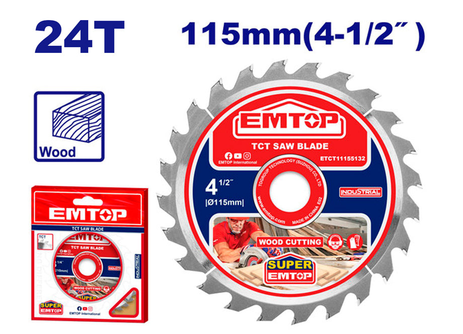 Disco Corte 24 Dientes Madera Amoladora 115MM EMTOP