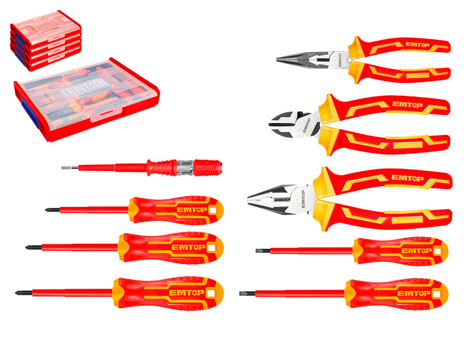 Juego 9 Herramientas Aislantes Electricista 1000V Caja Apilable- EMTOP