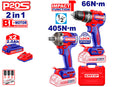 Kit Taladro 66NM + Pistola Impacto 405NM 20V EMTOP (incluye 2 Baterias 2Ah, Cargador, Maletin)