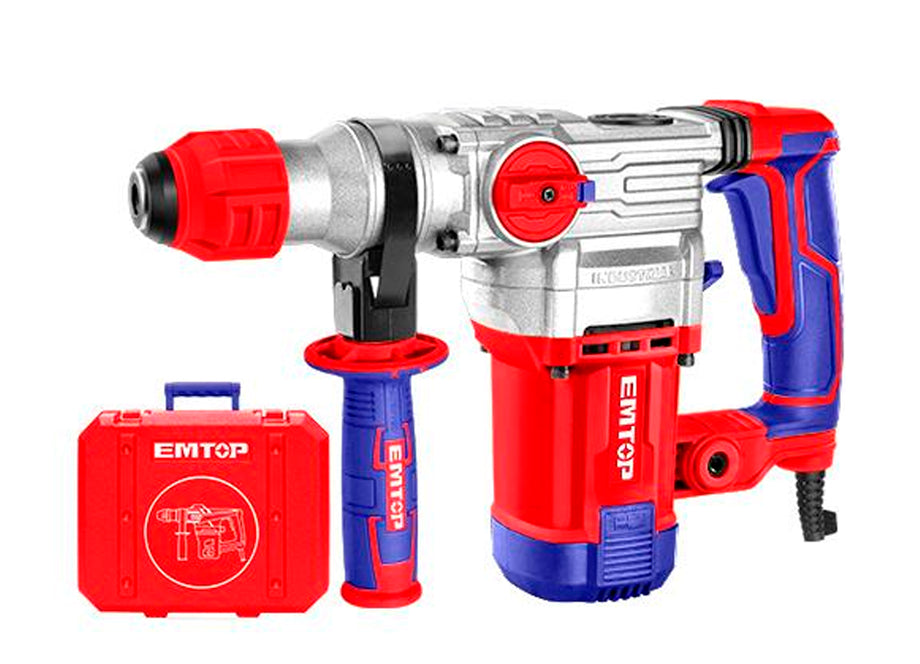 Martillo Percutor 1500W EMTOP 5,5J (tipo SDS Plus - 3 Brocas 2 Cinceles - Con Maletin )