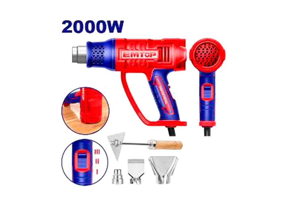 Pistola De Calor - Decapador - 2000W EMTOP (incluye 3 Boquillas Y Raspador)