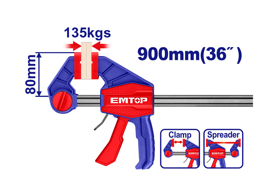 Sargento Rapido De Apriete 80x900 Mm 135 Kgs EMTOP