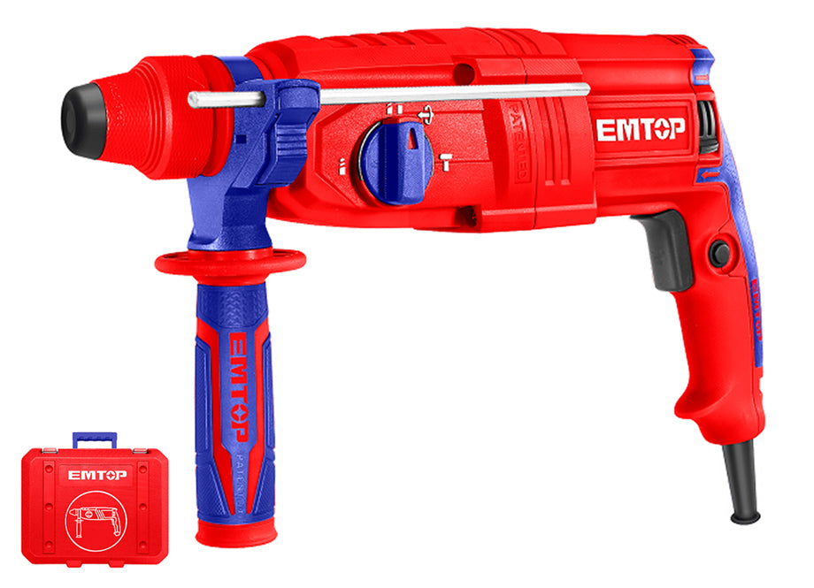 Taladro Martillo Rotatorio 800W 2,5J EMTOP (tipo SDS Plus - 3 Brocas 2 Cinceles - Con Maletin )